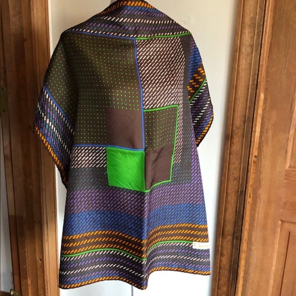 CHRISTIAN DIOR Silk Geometric Large Square Scarf Earth Tones Vintage - Picture 6 of 16